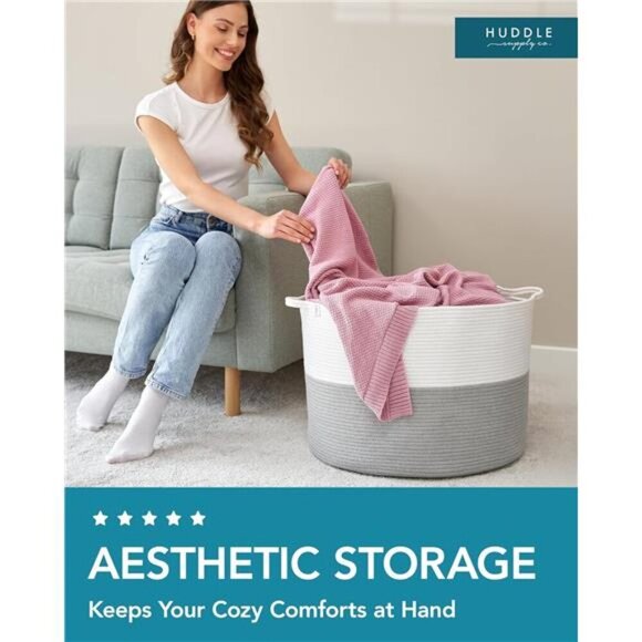 XXXXL WASHABLE Jumbo 24" x 17"Extra Large Basket for Blankets Cotton Rope Basket - Picture 2 of 7